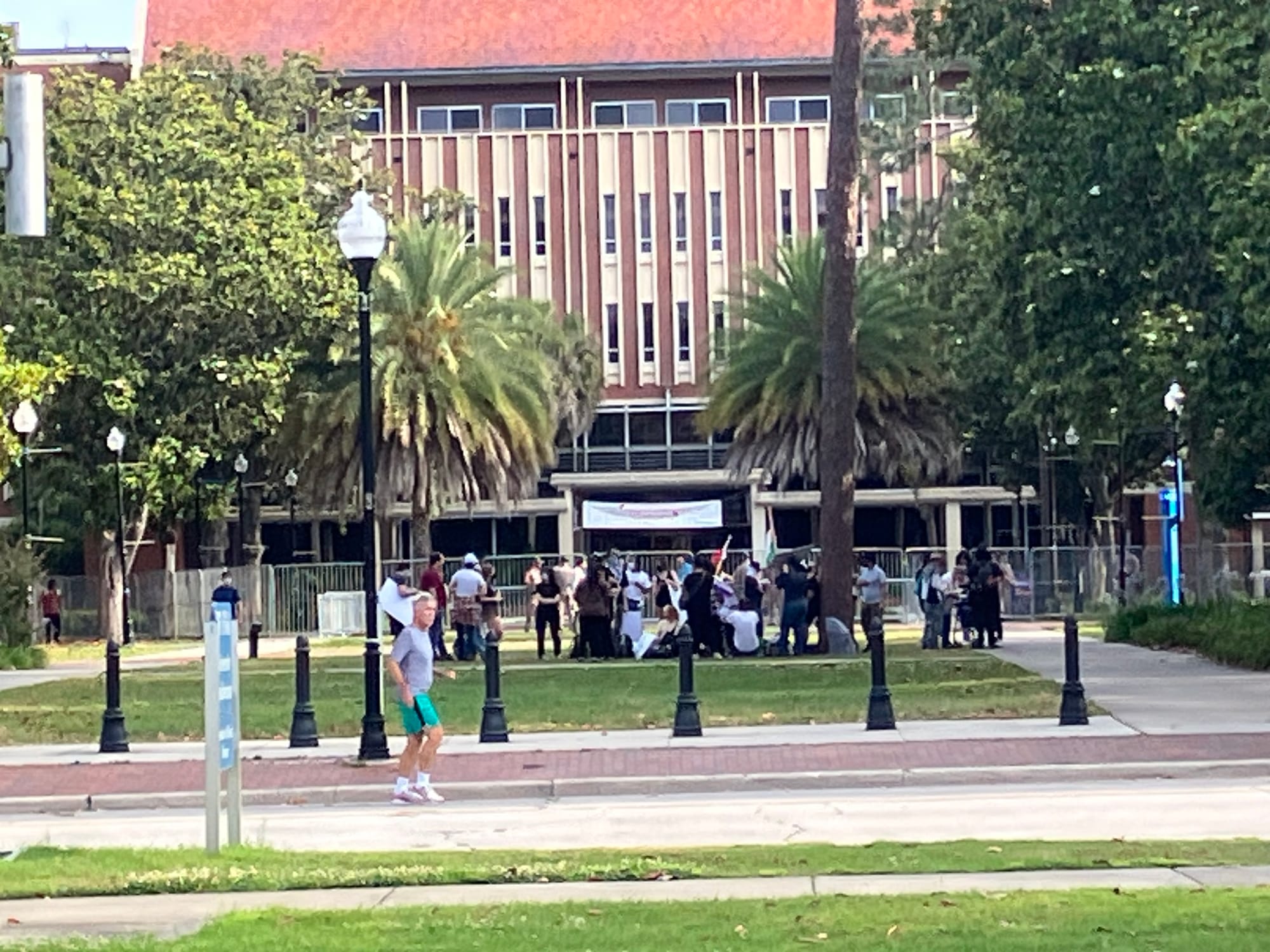 Press Conference For Gov. DeSantis Being Set Up in Front of Pro-Palestine Protesters