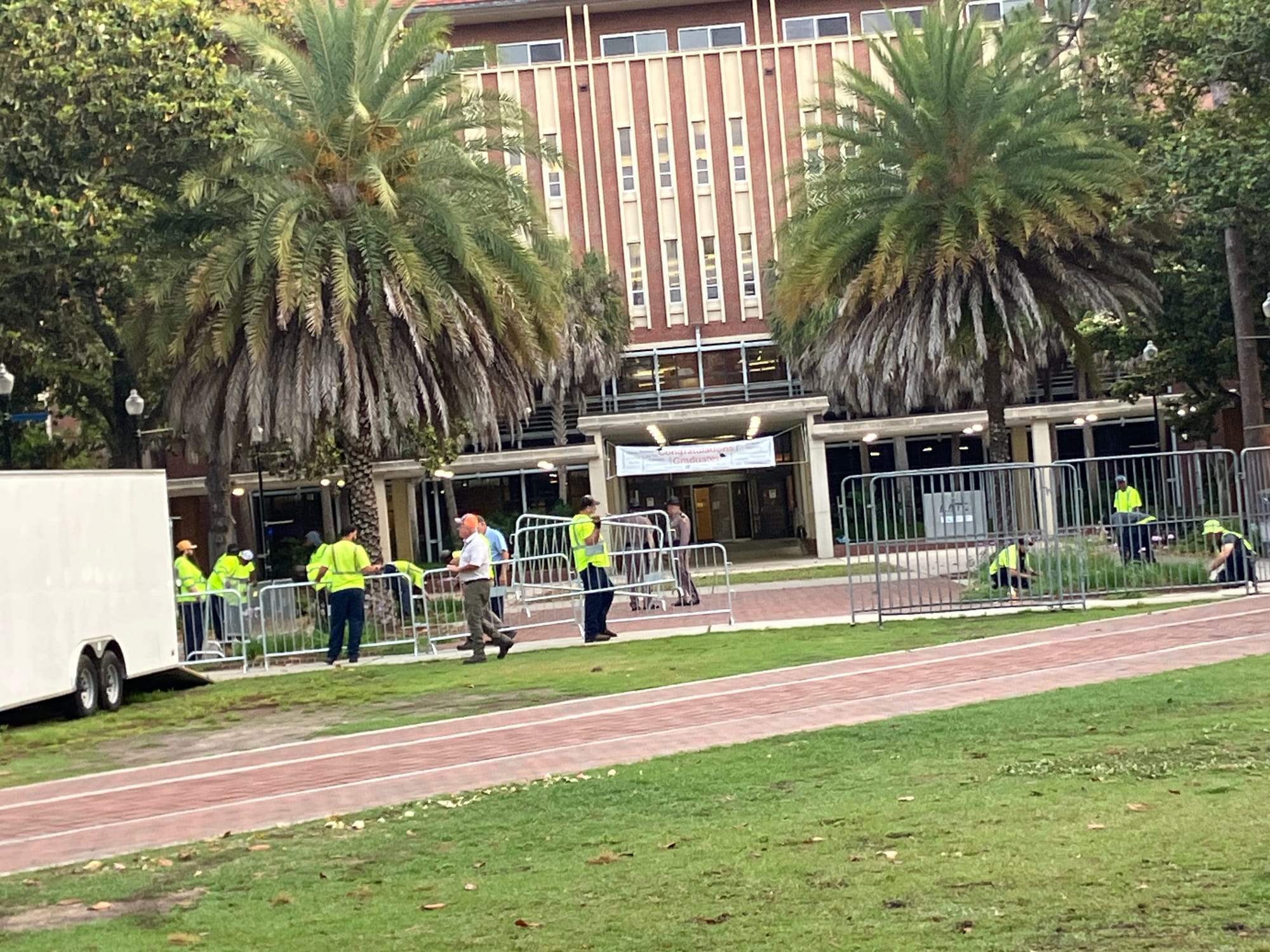 Press Conference For Gov. DeSantis Being Set Up in Front of Pro-Palestine Protesters