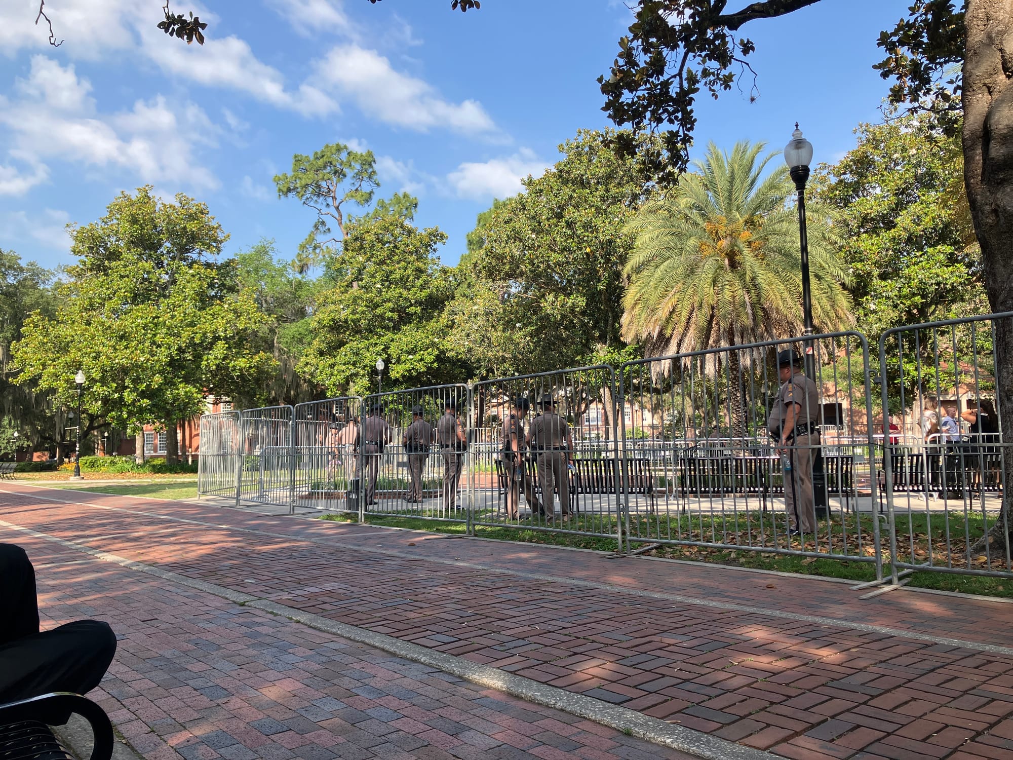 Press Conference For Gov. DeSantis Being Set Up in Front of Pro-Palestine Protesters