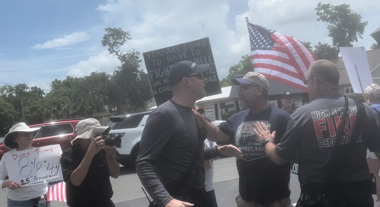 High Springs No Kings Protest Gets Heated, Firefighters Step in While Police Do Nothing