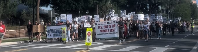 Hundreds March From Depot Park to Downtown Gainesville Protesting ICE and Israel, Police Respond
