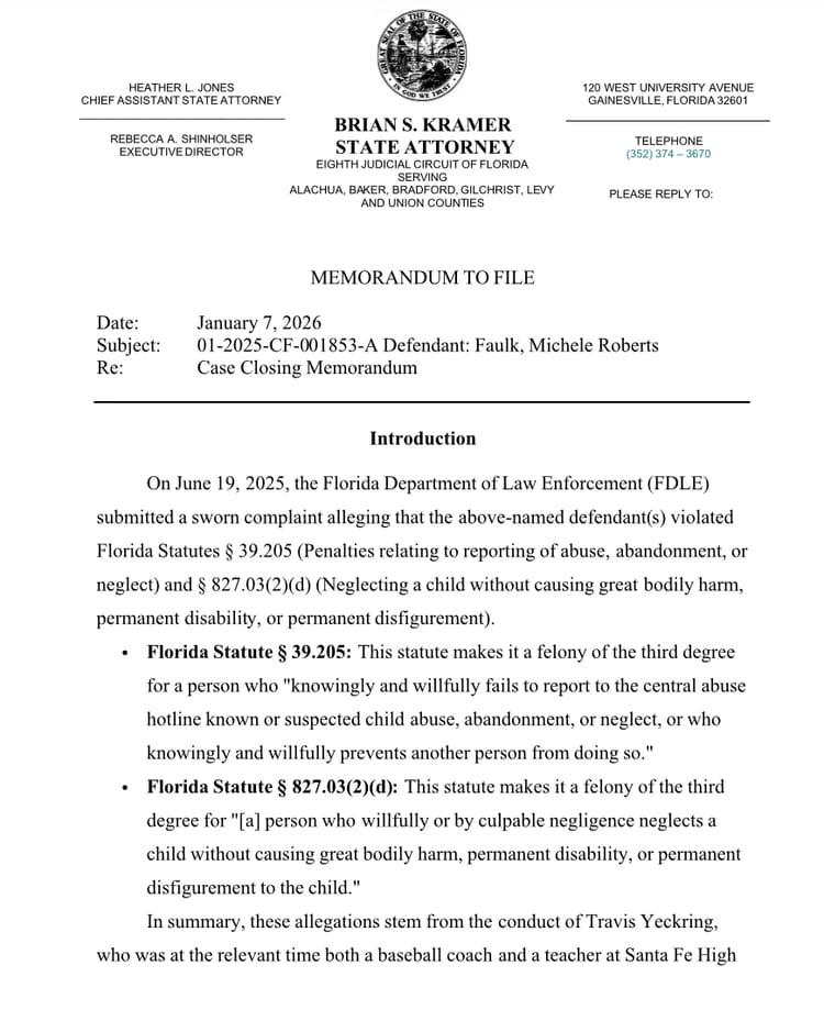 Memorandum: SAO8 Releases Explanation for Dropping Santa Fe High School Case