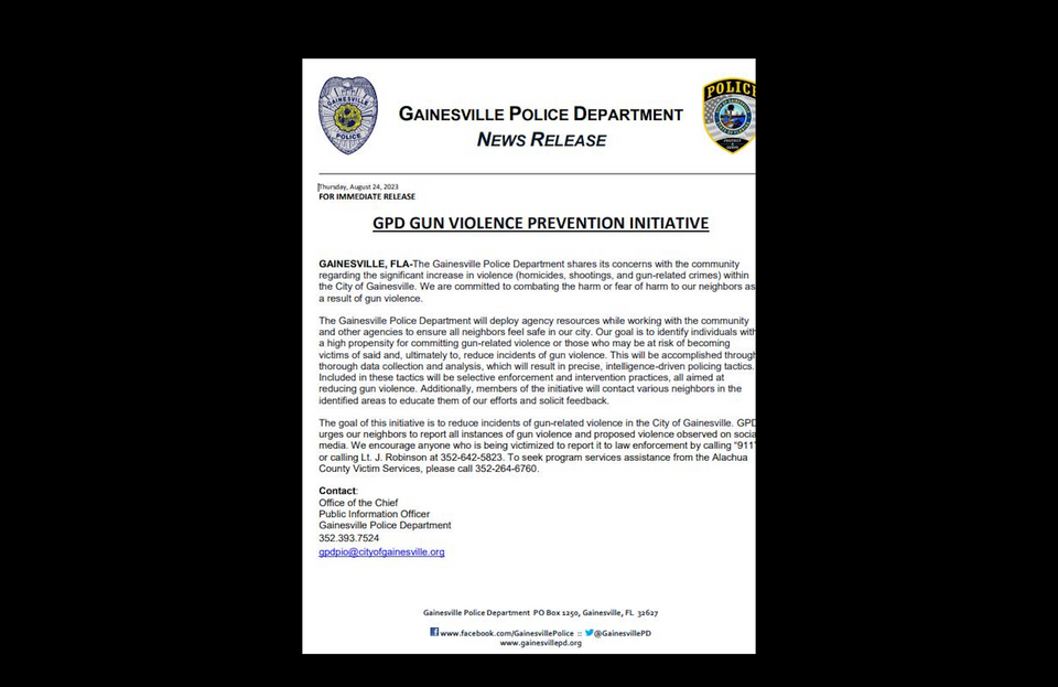 Gainesville Police Department Announces Gun Violence Prevention Initiative