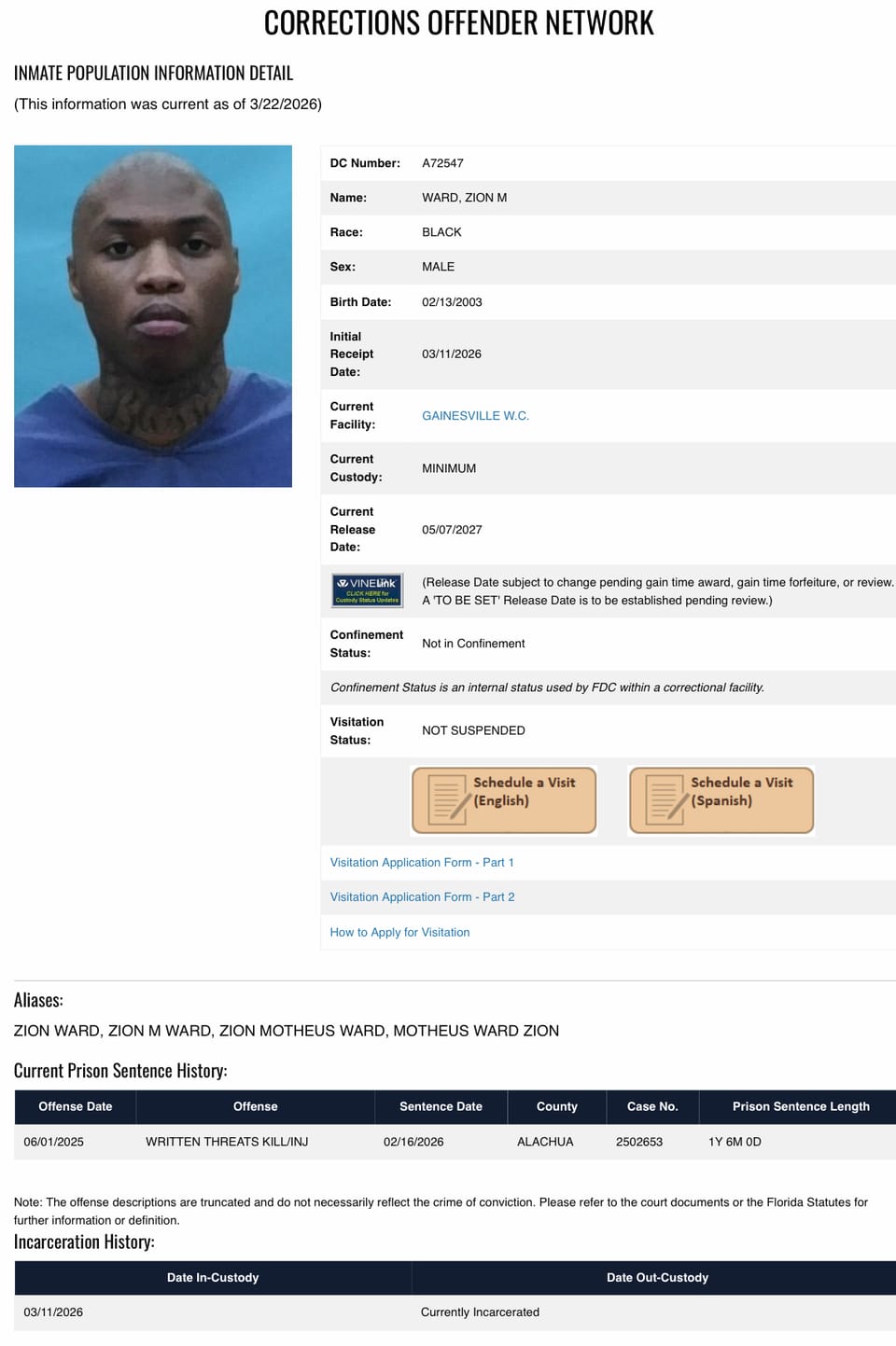 Shooting Victim Serving Prison Sentence